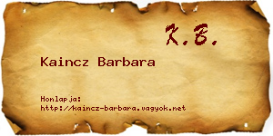 Kaincz Barbara névjegykártya